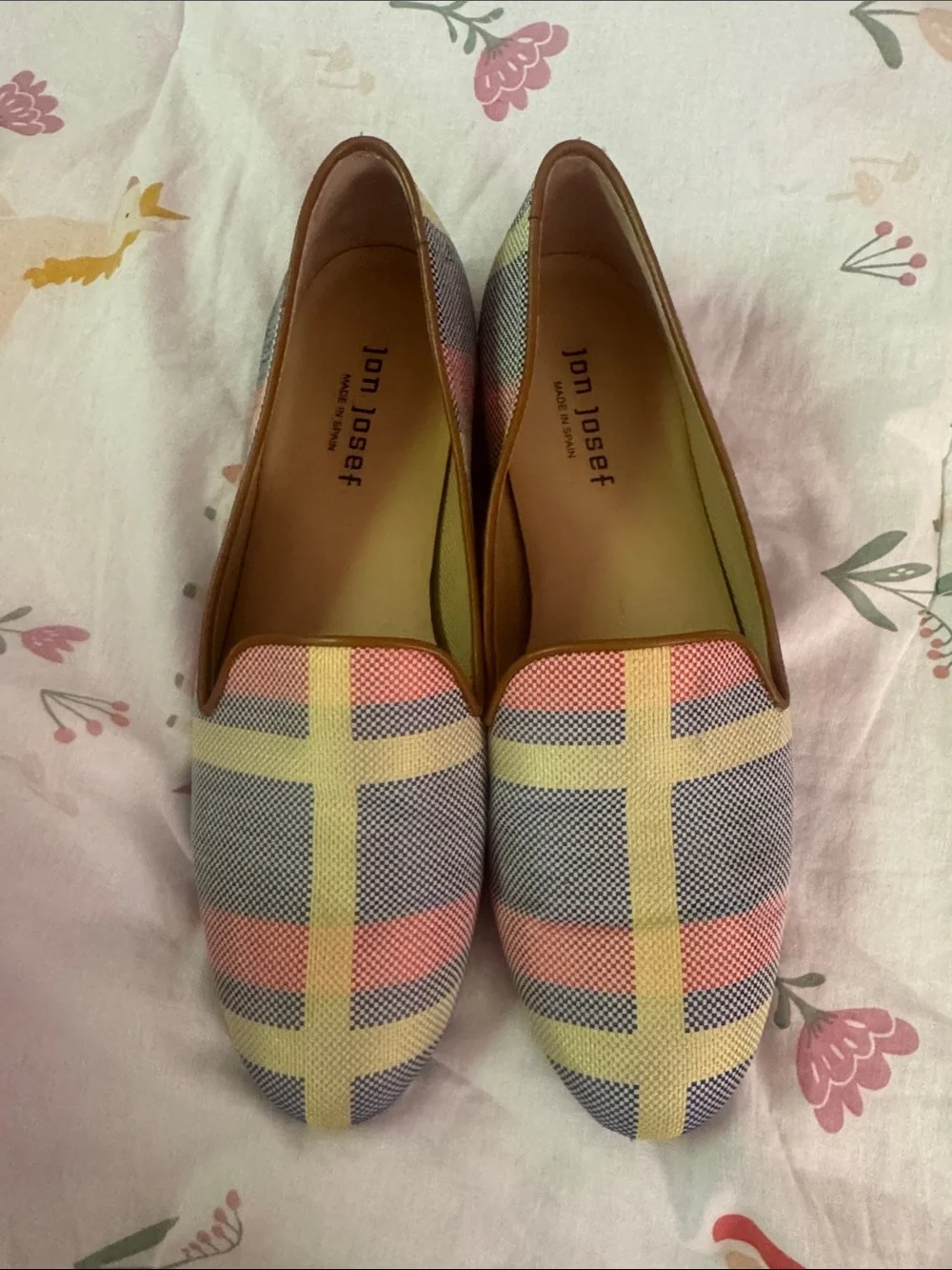 Jon Josef Pastel Plaid Slip-On Flats - Pink, Yellow & Gray